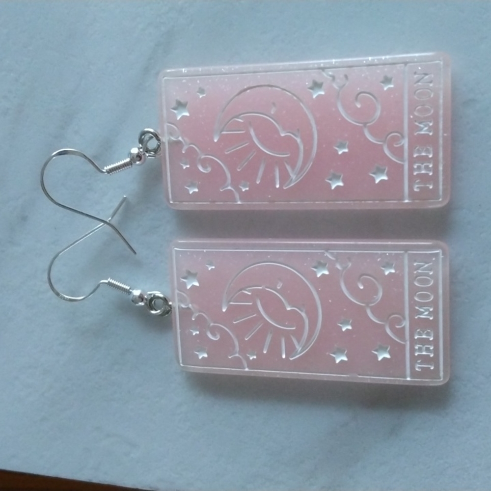 THE MOON Tarot Card Earrings Pale Pink New